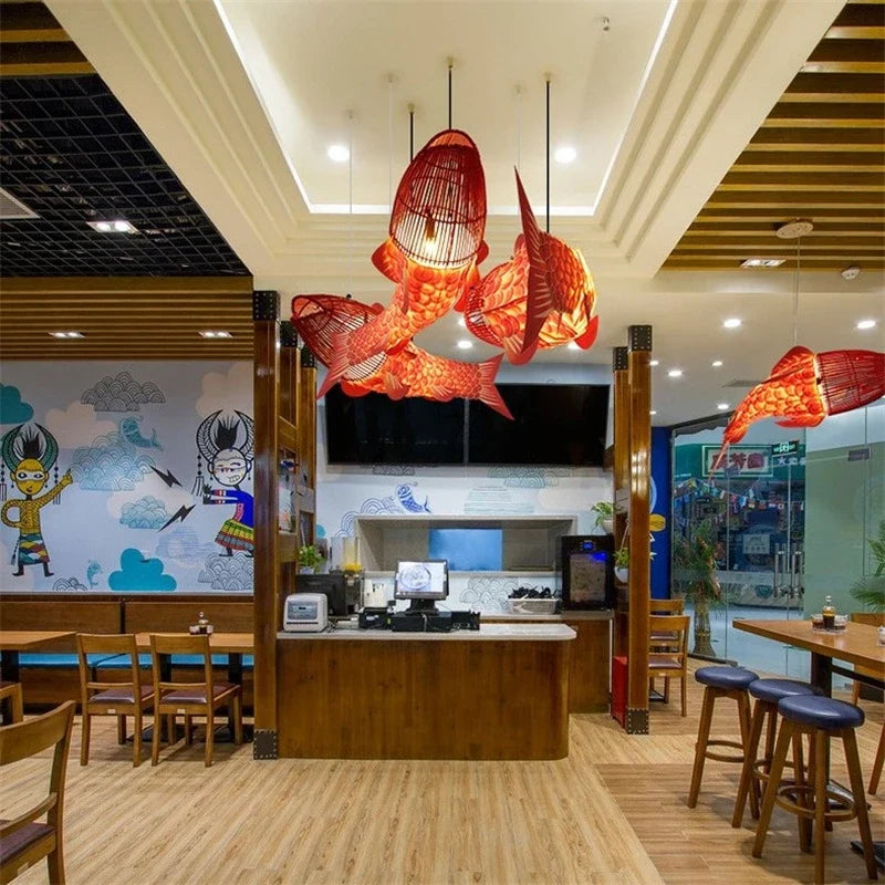 Lustre — En bambou style chinois créatif avec gros poisson