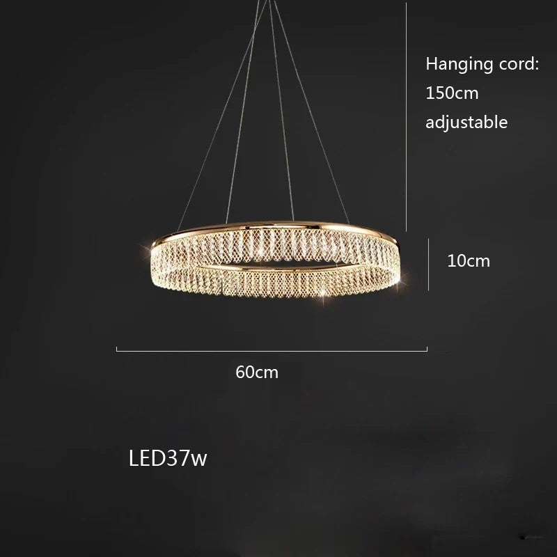 Lustre — LED en cristal losange rond à plusieurs anneaux luxueux