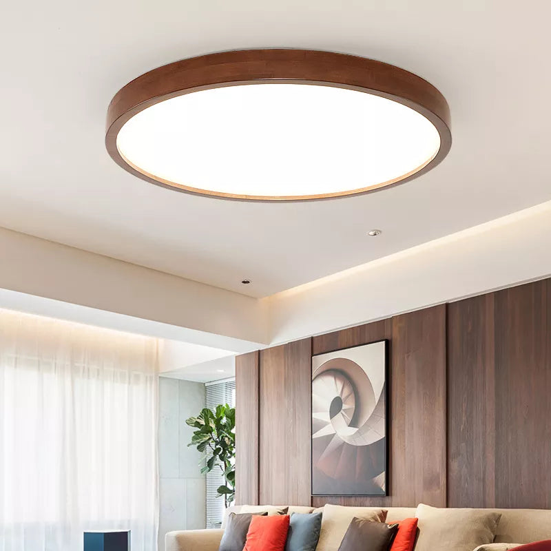 Plafonnier — En noyer chinois lampe de plafond ronde en bois Ultra-mince lustre nordique chambre lampe d'étude balcon couloir éclairage