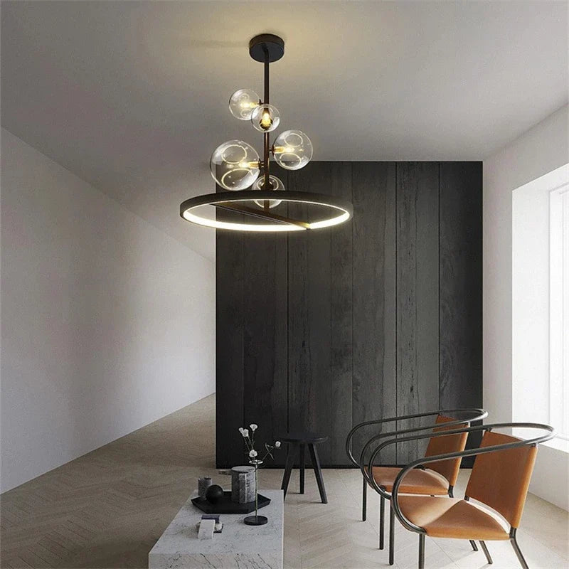 Lustre — Moderne en verre transparent avec bulles en métal