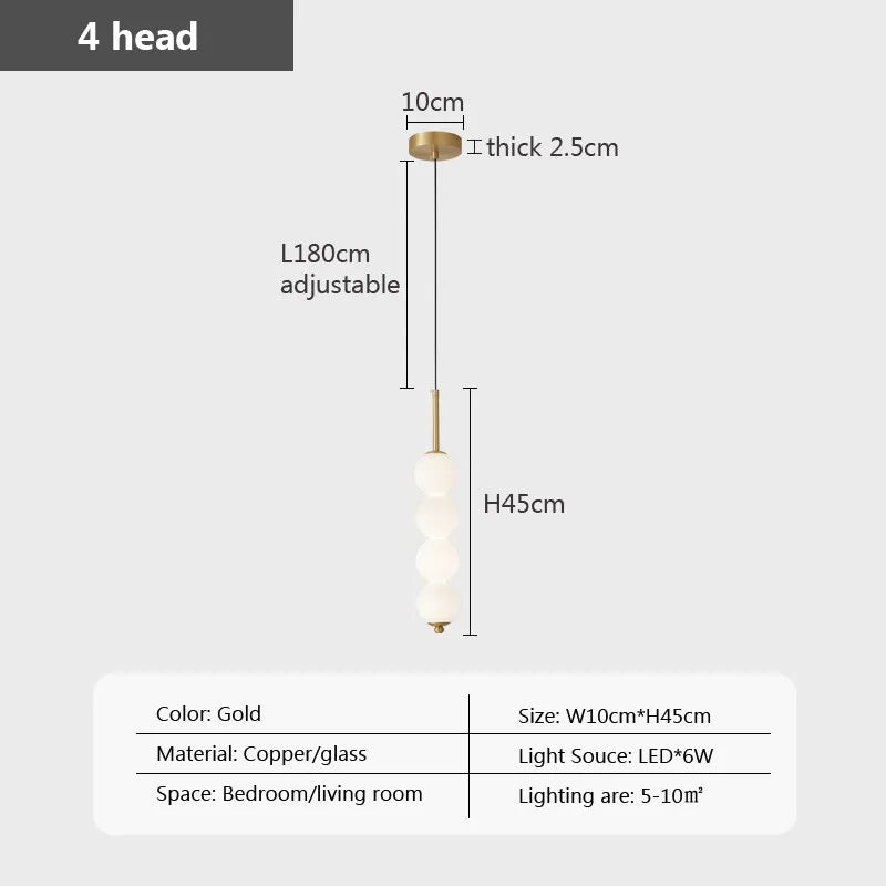 Suspension — En verre nordique LED cuivre vent gourde 3-8 tête chevet suspendu décor lampe pour étude chambre salon éclairage