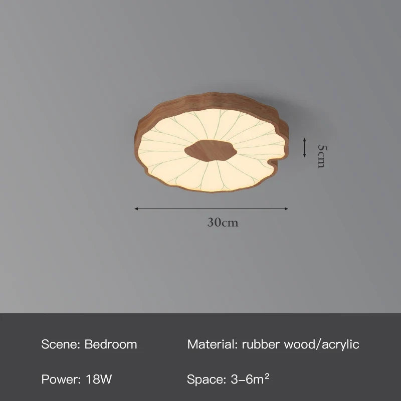 Plafonnier — Moderne design feuille lotus en bois avec lumière LED