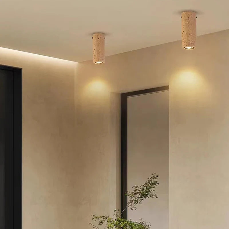 Plafonnier — Cylindrique en pierre naturelle pour éclairage intérieur