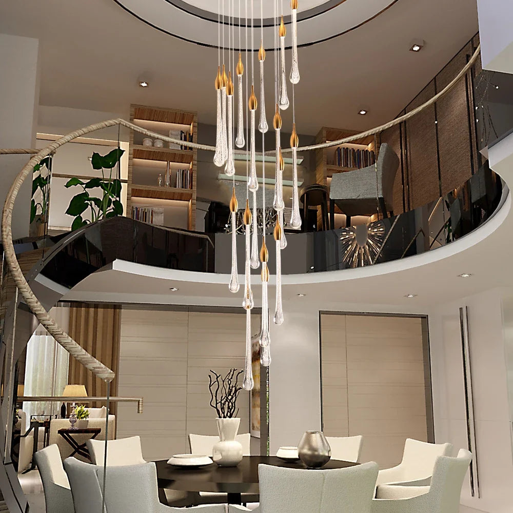 Lustre — LED moderne en cristal pour grand escalier