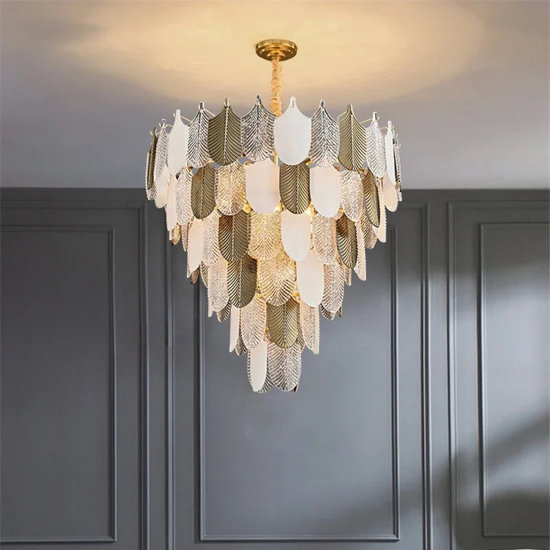 Lustre — Luxe postmoderne LED lustre éclairage E14 salon Villa hall grands lustres décoration de la maison en verre longue lampe suspendue