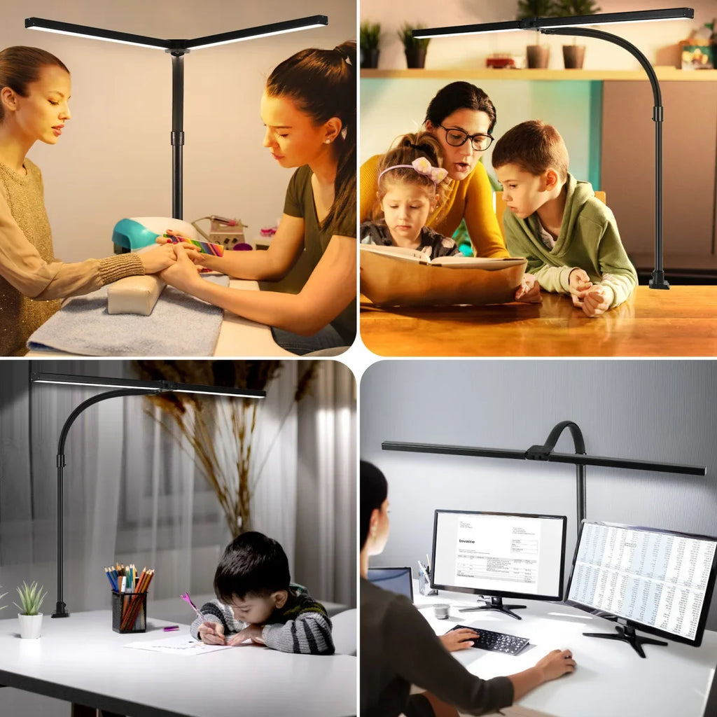 Lampe de bureau — À double tête à pince LED adjustable