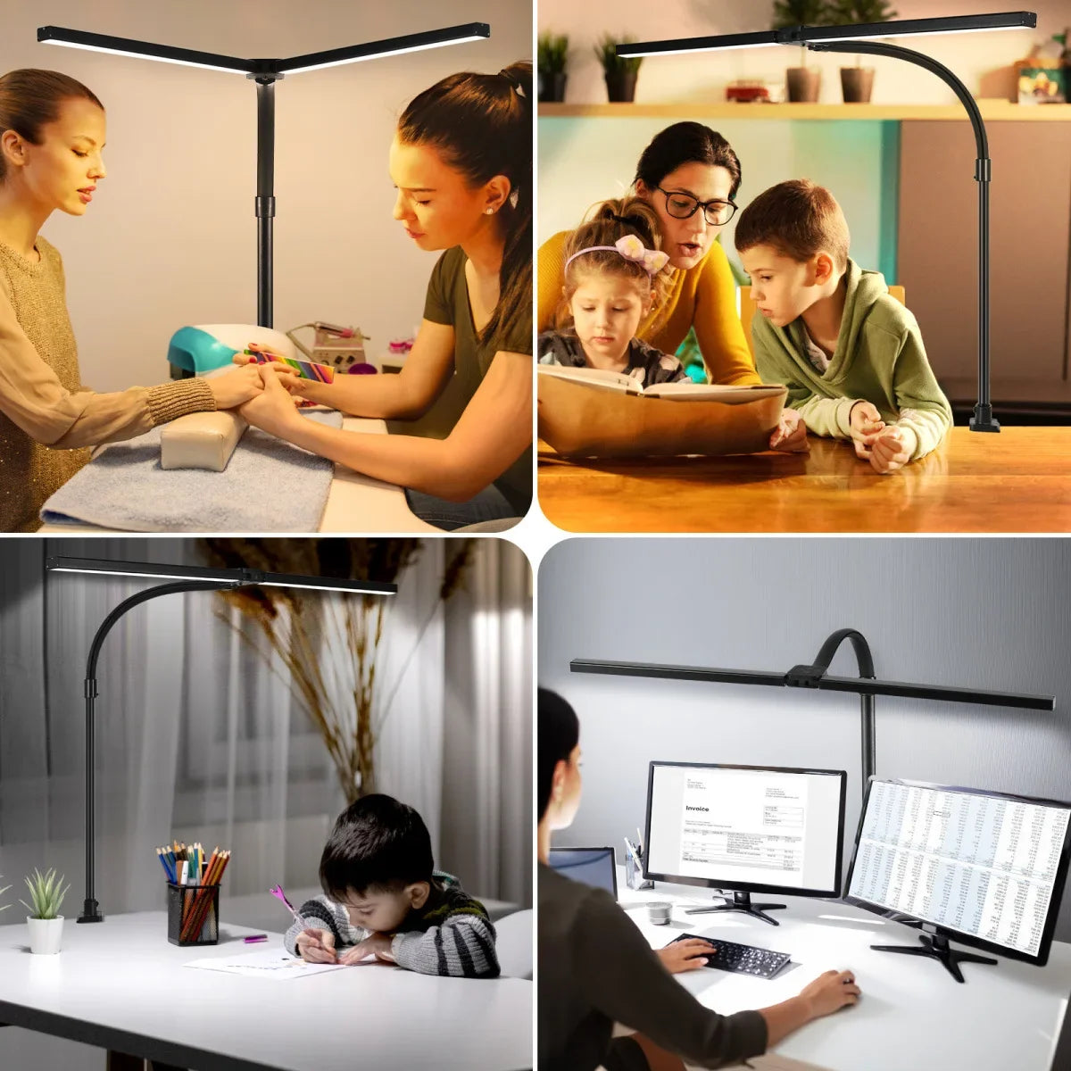 Lampe de bureau — À double tête à pince LED adjustable