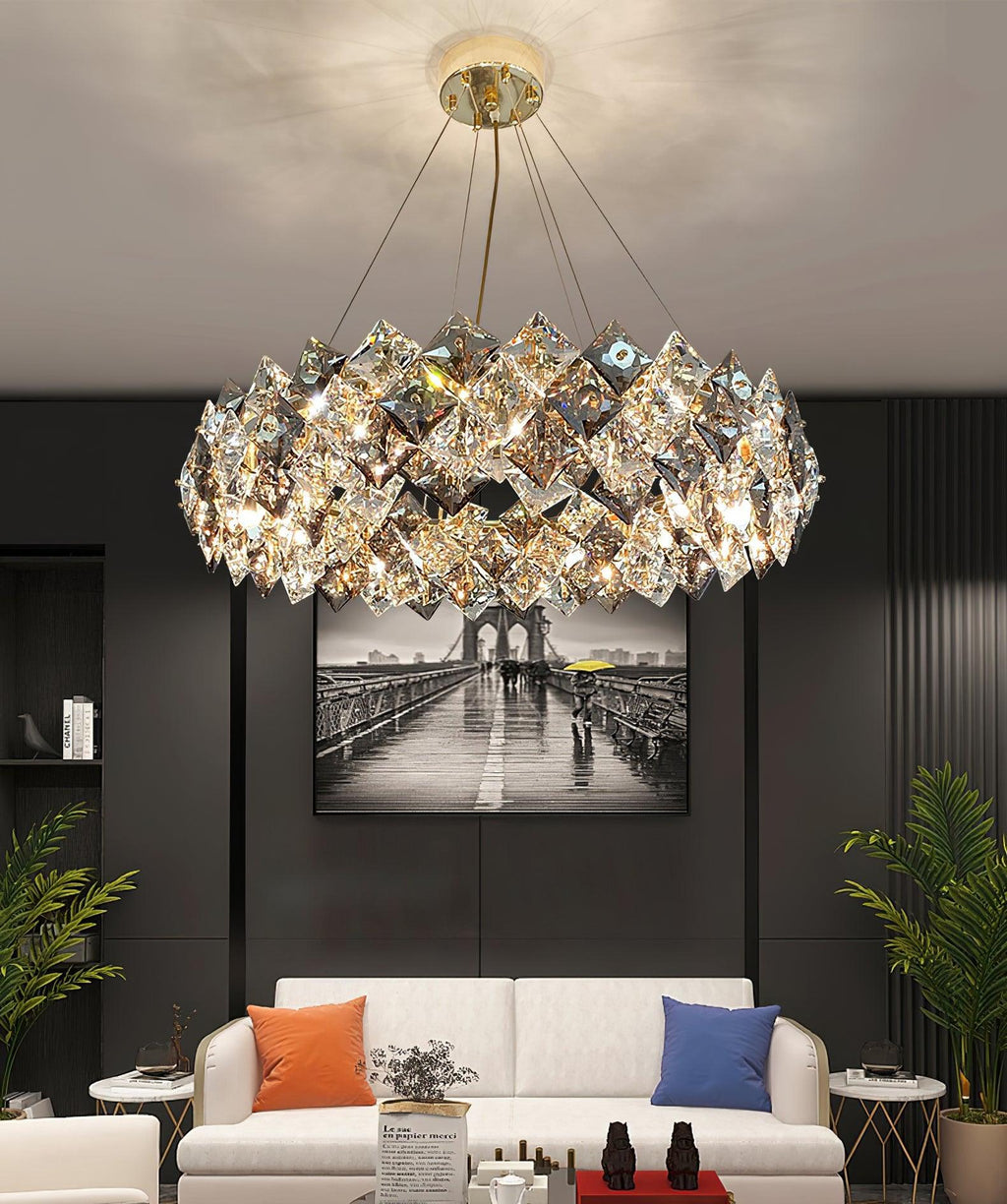 Lustra Chandelier Échelle Cristal Rond avec LED Doré - Neutralighting