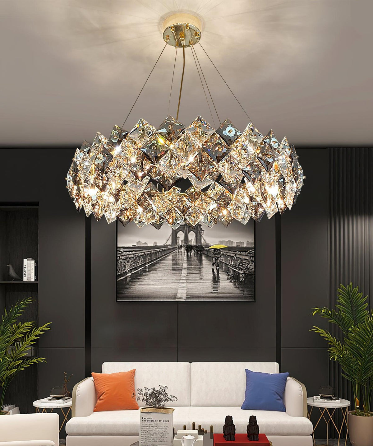 Lustra Chandelier Échelle Cristal Rond avec LED Doré - Neutralighting
