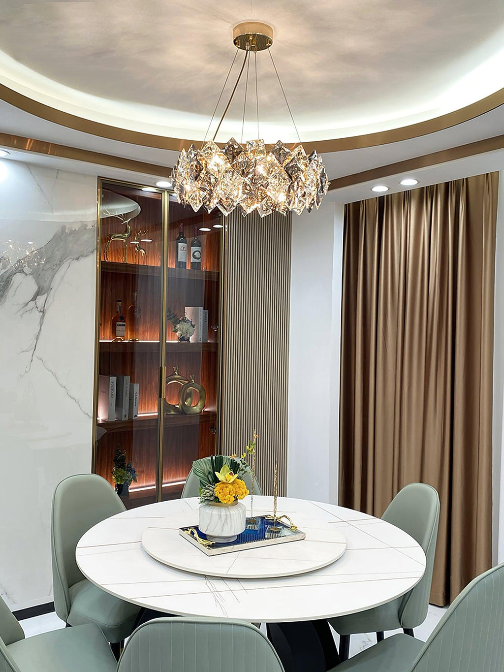Lustra Chandelier Échelle Cristal Rond avec LED Doré - Neutralighting