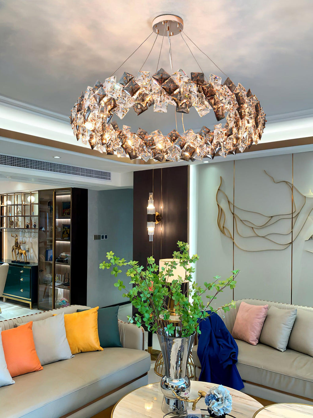 Lustra Chandelier Échelle Cristal Rond avec LED Doré - Neutralighting