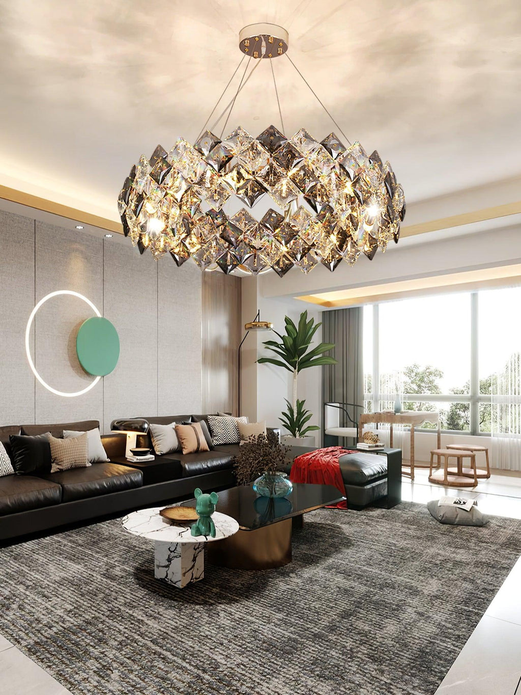 Lustra Chandelier Échelle Cristal Rond avec LED Doré - Neutralighting