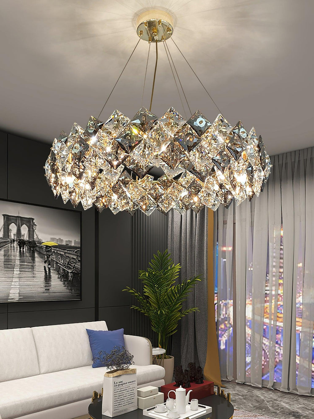Lustra Chandelier Échelle Cristal Rond avec LED Doré - Neutralighting