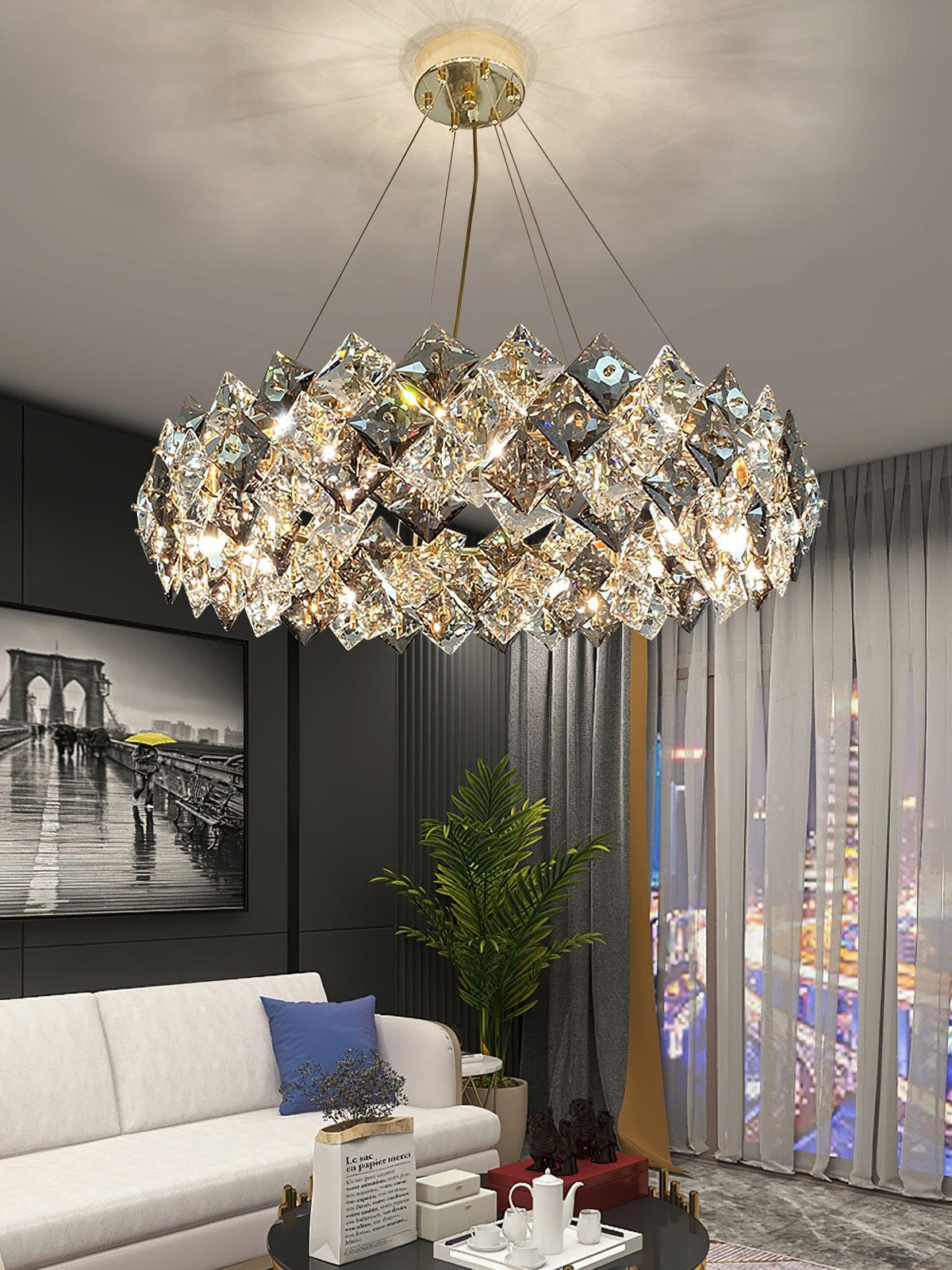 Lustra Chandelier Échelle Cristal Rond avec LED Doré - Neutralighting