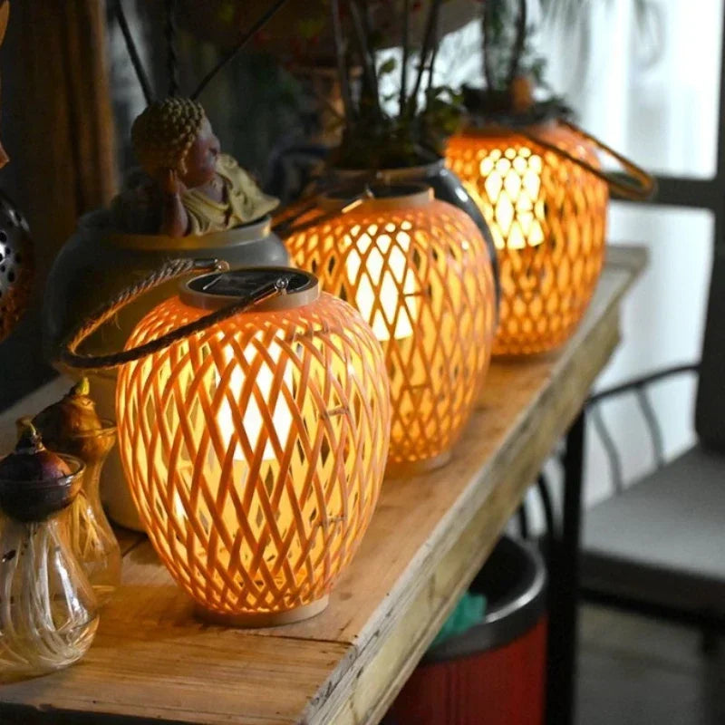 lampe extérieure solaire imitation bambou pour jardin décoratif