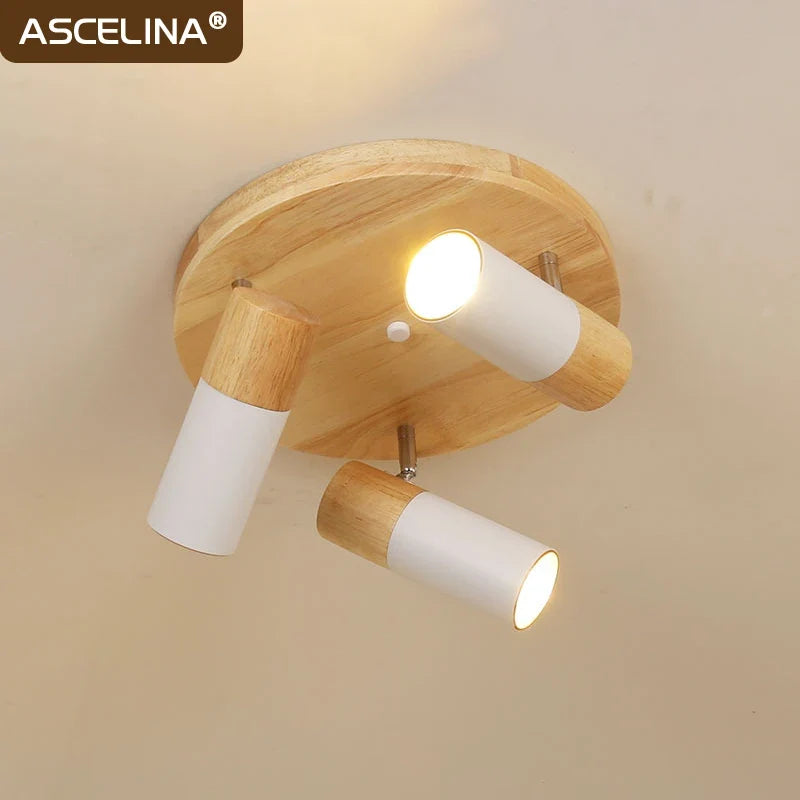 Plafonnier — Nordique en bois à LED rotatif multi-têtes décoratif