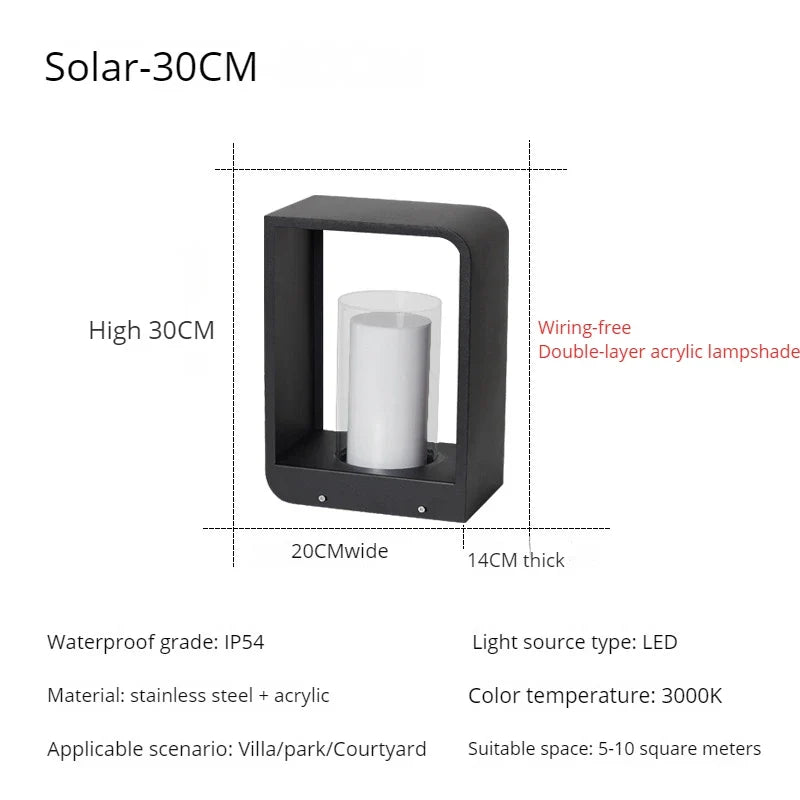 Lampadaire — De jardin moderne solaire LED clôture lumière IP54 extérieur étanche ambiance éclairage pelouse lumières Villa cour décor lampadaires