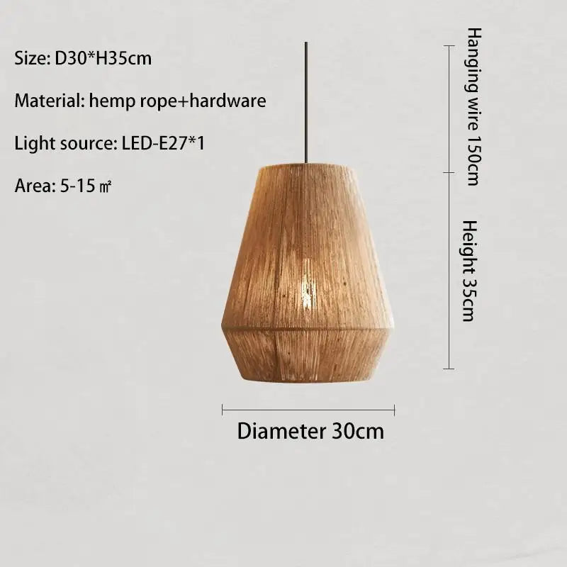 Suspension Wabi-sabi Estelle Brume en Corde Tressée et Rotin — A-D30cm / Lumière blanche 6000K ; A-D30cm / Lumière chaude 3500K ; A-D30cm / Lumière neutre 4500K