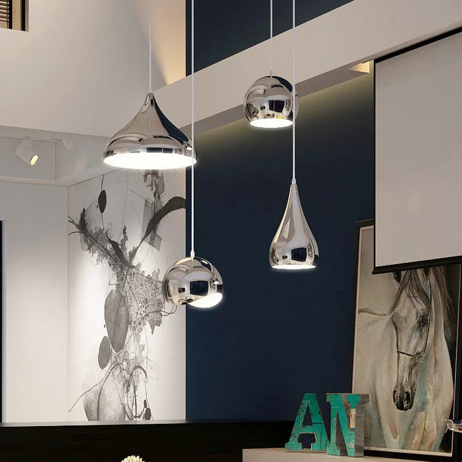 Suspension — Plaqué nordique argent Globe boule miroir lampes suspendues E27 fer lampe suspendue de luxe en laiton argenté Art cuisine hôtel suspension lampe