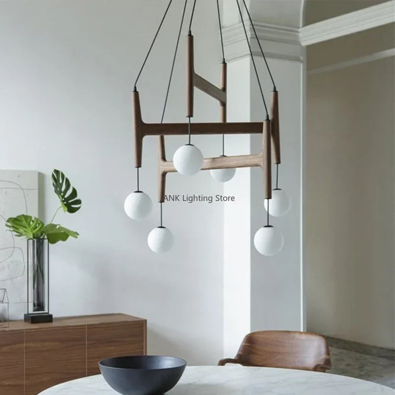 Suspension — Italien Porada ASTRA Suspension En Bois Lumière Rétro Multi Tête Minimaliste Restaurant Salon Lustre LED Intérieur Decora Lampe