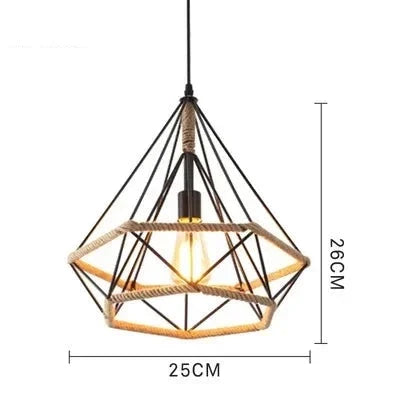 Suspension Naturelle Suzanne Brume en Corde de Chanvre et Métal — 2526 / Aucune source de lumière ; 2526 / Source de lumière