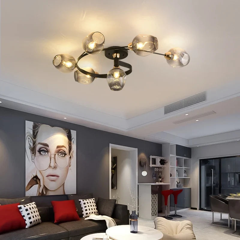 Lustre — Moderne nordique en spirale en verre et fer