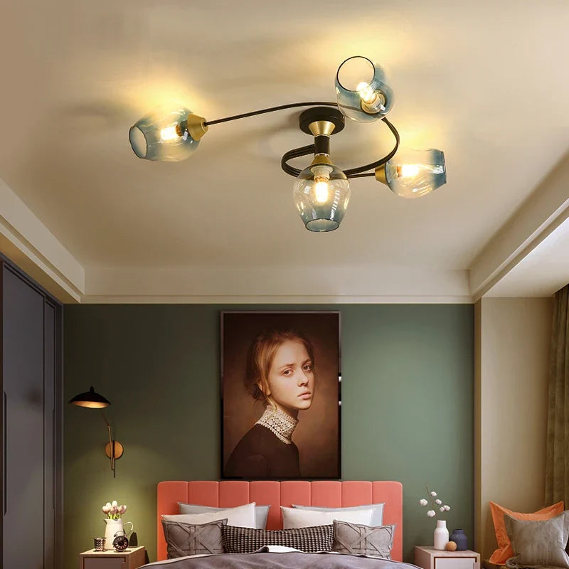 Lustre — Moderne nordique en spirale en verre et fer