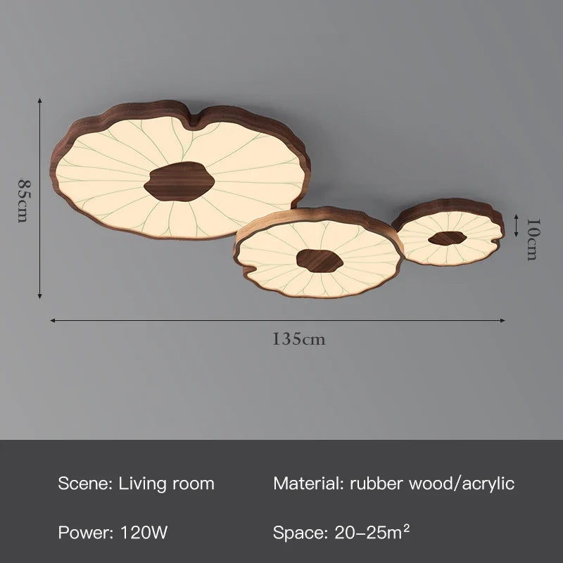 Plafonnier — Moderne design feuille lotus en bois avec lumière LED
