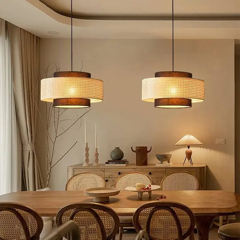 Suspension design à cannage en bambou rotin LED déco – Avelin Aube