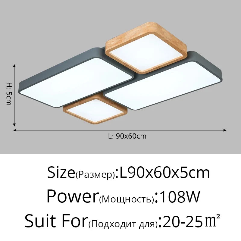 Plafonnier — Nordique encastré rectangle LED bois macaron