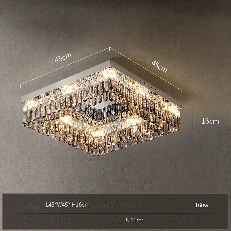 Lustre — LED dimmable rond rectangulaire en cristal