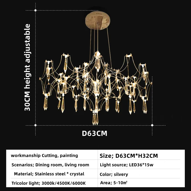 Lustre — Post-moderne cube de lumière en cristal acier inoxydable LED