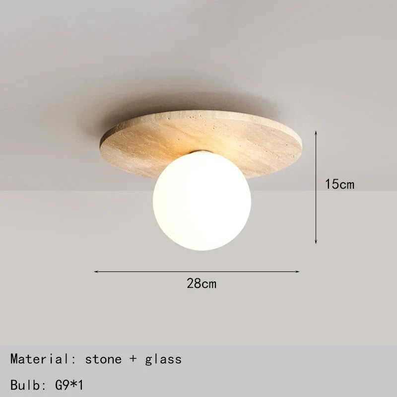 Plafonnier — Rond en marbre avec ampoule en verre blanc naturel