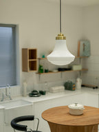 Solara Suspension en Verre Opale Canneleur Cloche Laiton Vintage - Neutralighting