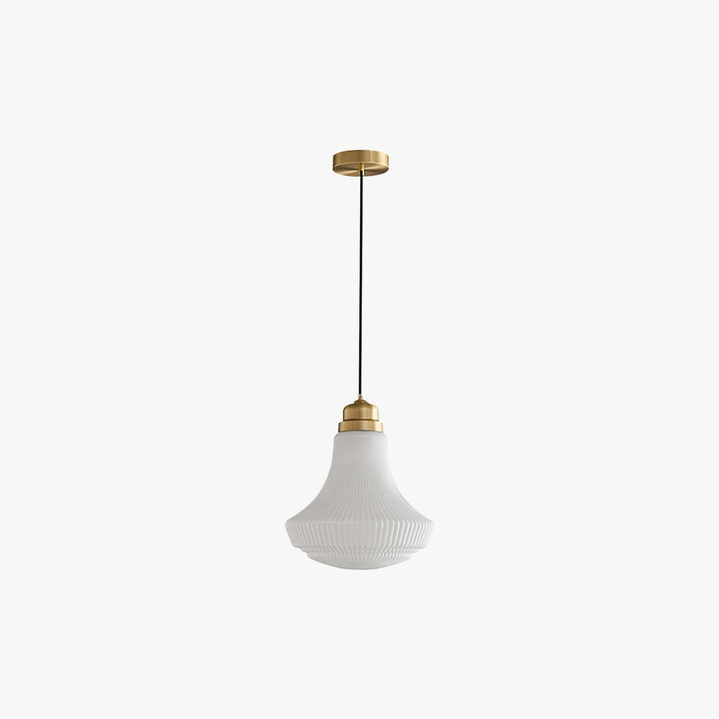 Solara Suspension en Verre Opale Canneleur Cloche Laiton Vintage - Neutralighting