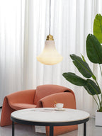Solara Suspension en Verre Opale Canneleur Cloche Laiton Vintage - Neutralighting
