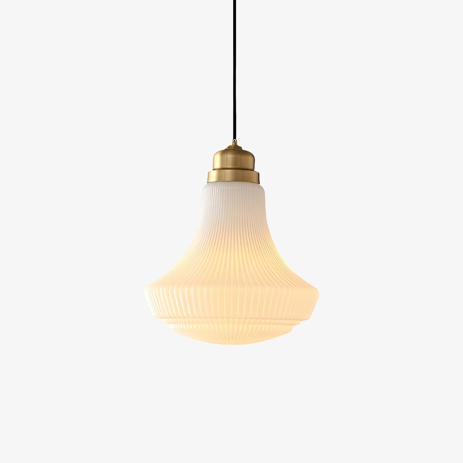 Solara Suspension en Verre Opale Canneleur Cloche Laiton Vintage - Neutralighting