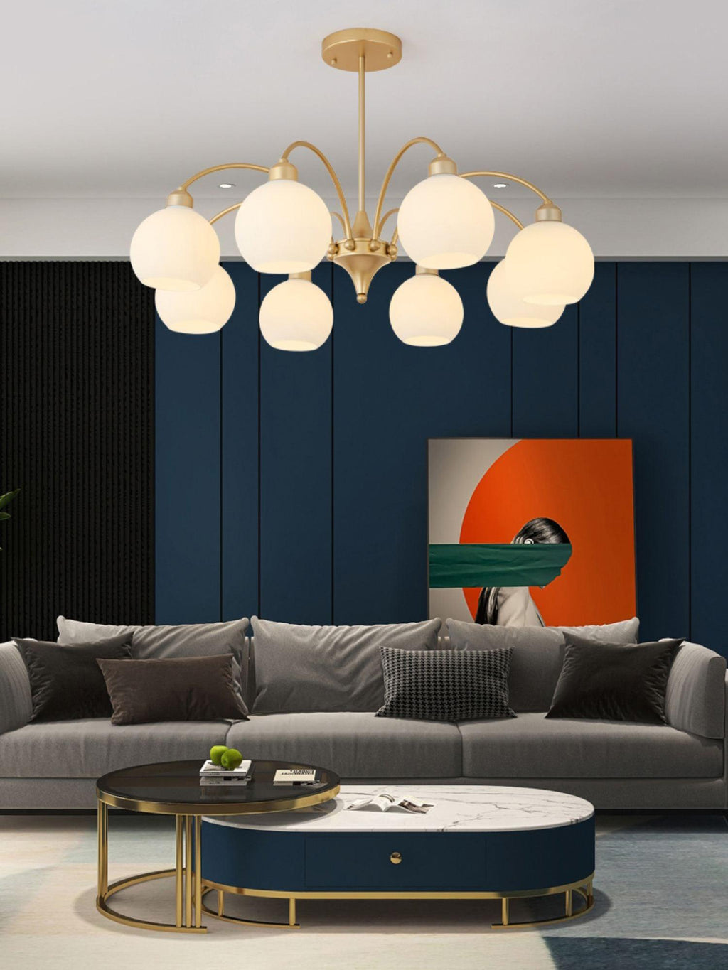Lustra Chandelier Sculptural Verre Doré Moderne 8-Lumières - Neutralighting