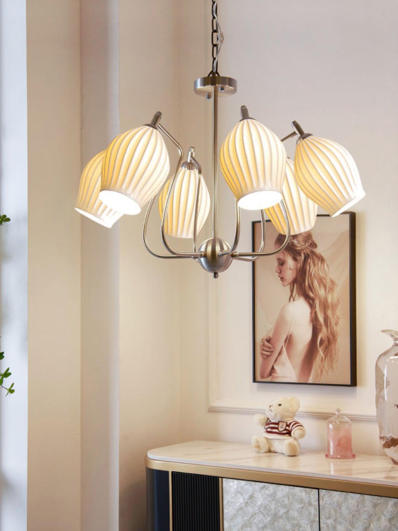 Lustra Chandelier en Céramique Canneleur Sculptural en Verre Élégant - Neutralighting