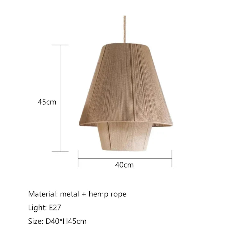 Lustre Naturel Gabriel Sillage en Corde de Chanvre et Rotin — D40cm A / Lumière blanche ; D40cm A / Lumière chaude
