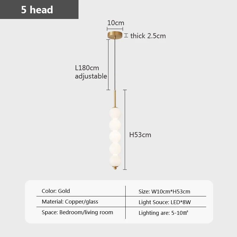 Suspension — En verre nordique LED cuivre vent gourde 3-8 tête chevet suspendu décor lampe pour étude chambre salon éclairage