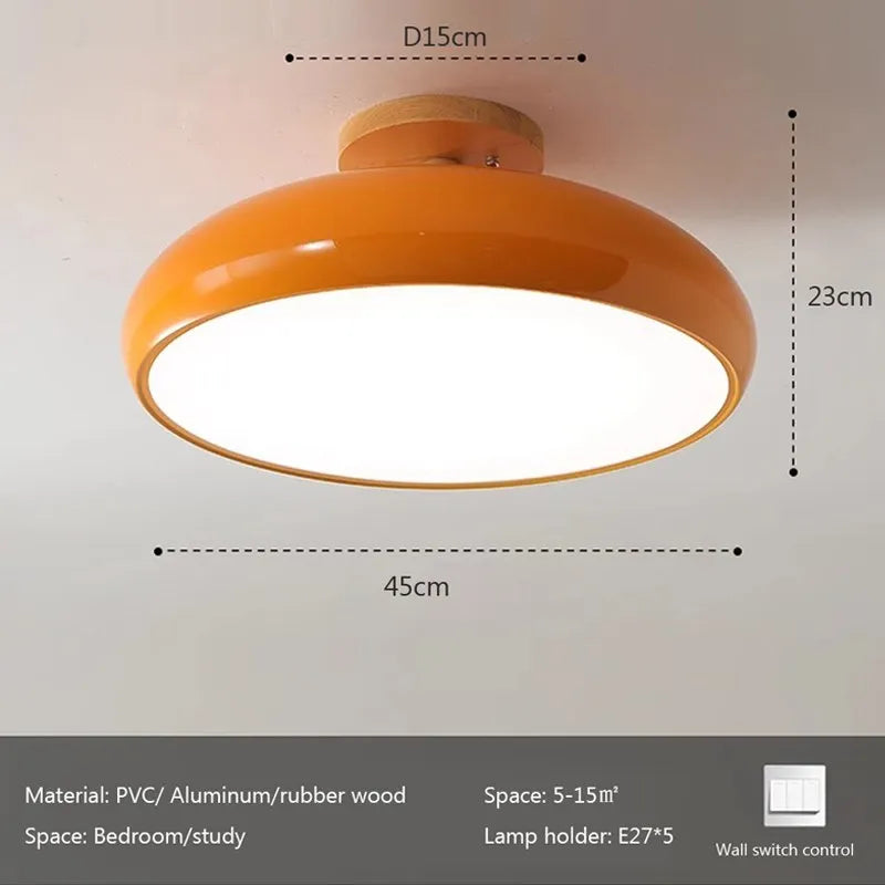 Plafonnier — Vintage LED plafonnier en bois nordique Orange PVC rond Luminaire salon chambre salle à manger couloir intérieur décor Luminaire