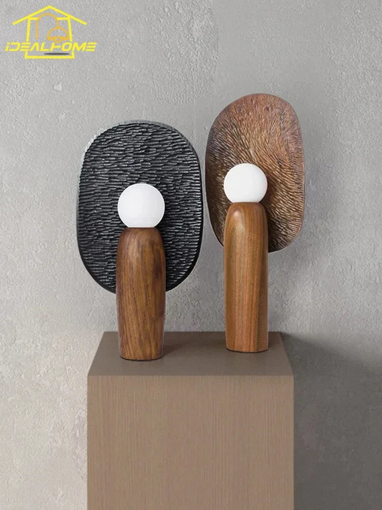 lampe à poser en bois design japonais wabi-sabi vintage décoratif