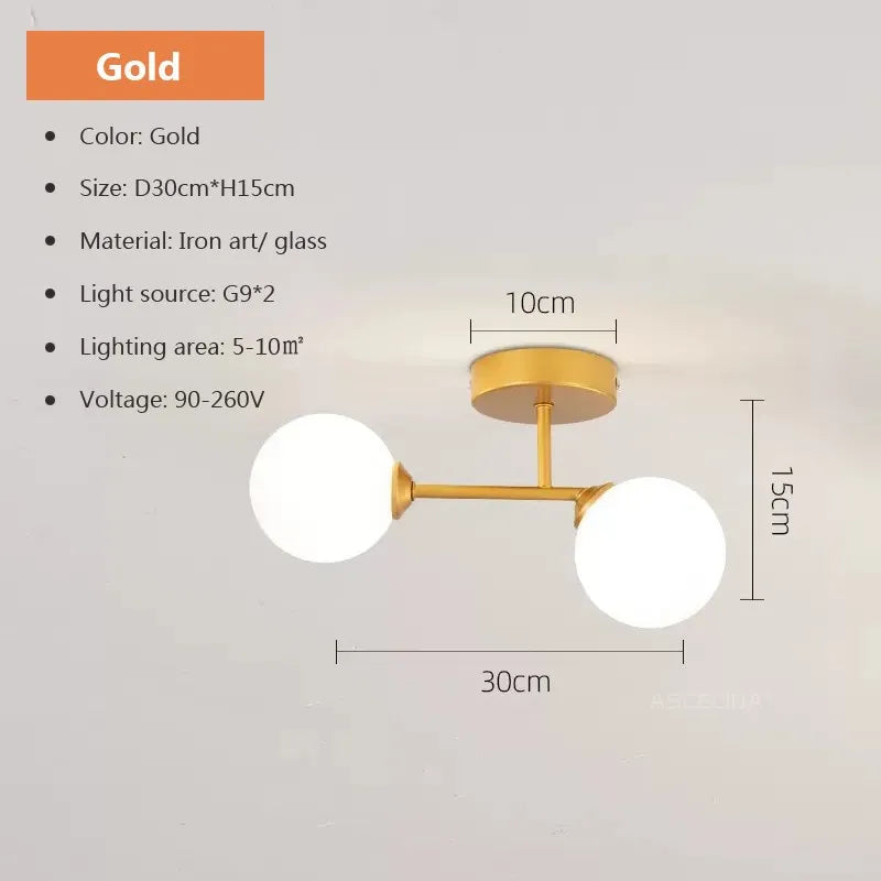 Plafonnier — En verre moderne minimaliste noir or 1/2 têtes éclairage intérieur pour couloir allée balcon entrée vestiaire luminaires