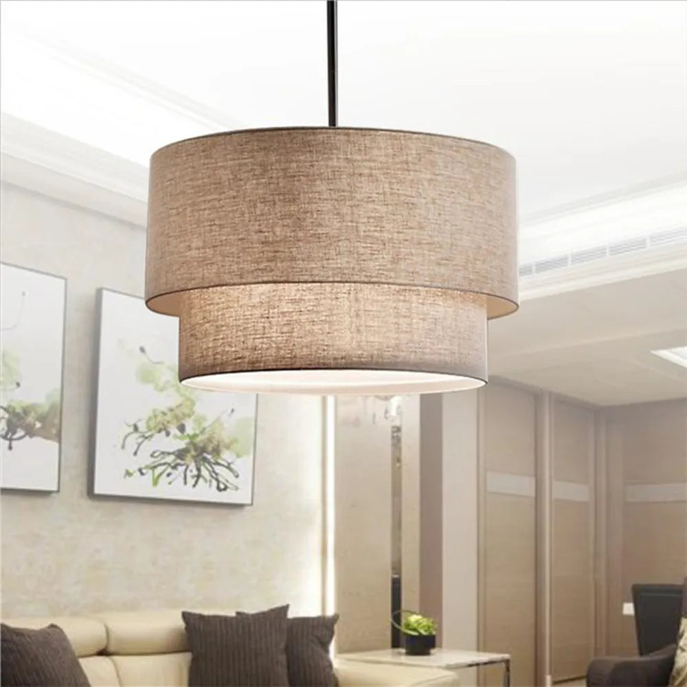 Suspension abat-jour en tissu style lin pastoral moderne – Orélian Aube