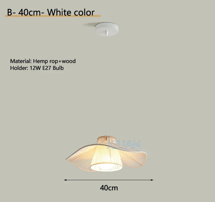 Lustre Wabi-sabi Joséphine Brume en Corde de Chanvre — B Blanc 40cm / 3 Température de couleur