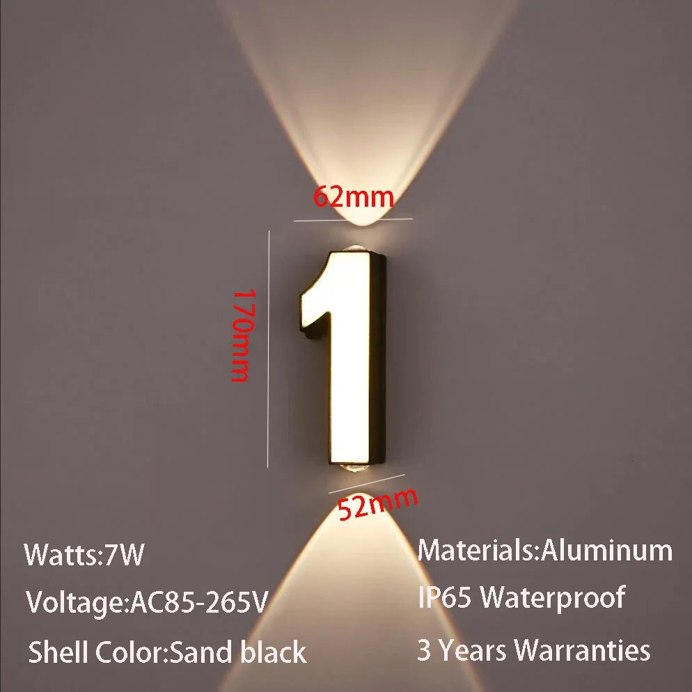 Applique murale — LED numéro de chiffre intérieur et extérieur IP65 étanche moderne minimalisme Style aluminium porche lumières de jardin