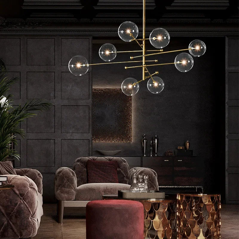Suspension — SANDYHA Art moderne boule de verre lustres Design nordique noir or lampe à LED pour salon chambre décor à la maison suspension