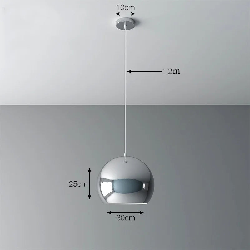 Suspension — Plaqué nordique argent Globe boule miroir lampes suspendues E27 fer lampe suspendue de luxe en laiton argenté Art cuisine hôtel suspension lampe