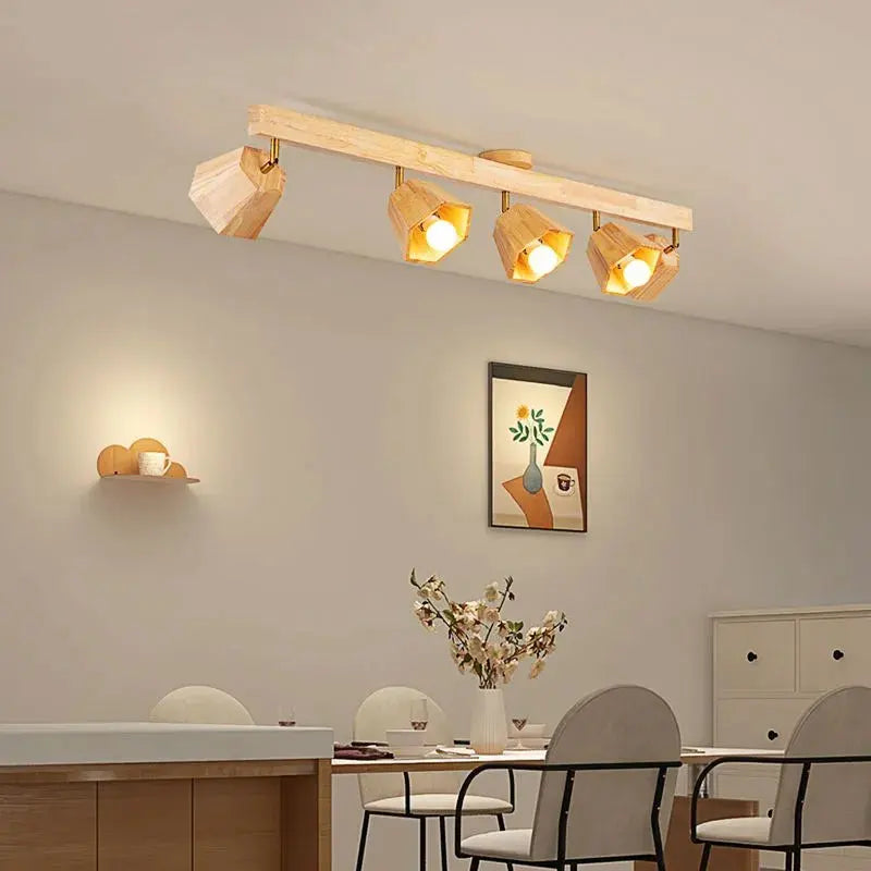 Plafonnier — LED moderne en bois pour allée chambre vestiaire toilette magasin couloir luminaire sur rail Long lustre avec projecteur